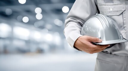 Engineer holding hard hat displaying safety and construction concept