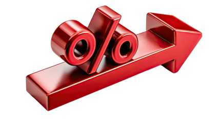 Percentage Increase: A vibrant, three-dimensional representation of a percentage symbol coupled with an upward-pointing arrow, symbolizing growth and positive change in financial metrics.