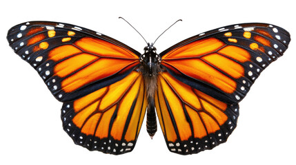 Fototapeta premium Monarch Butterfly: A monarch butterfly with its wings unfurled, showcasing its vibrant orange, black, and white markings, embodying the essence of nature's artistry.