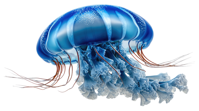 Blue Jellyfish: A captivating close-up of a blue jellyfish gracefully suspended, its delicate form and intricate details a testament to the wonders of the marine world. 