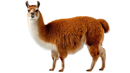 Llama Stance: An elegant llama stands confidently, its rich coat gleaming under the sun, showcasing its majestic poise.