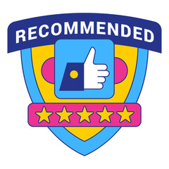 Recommended badge banner. Banner recommended with thumbs up. Advertising badges with like