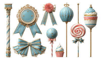 Naklejka premium Elegant Decorative Elements with Blue and Pink Colors for Festive Themes