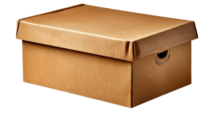 Cardboard Box: A close-up shot of a classic brown cardboard box, the epitome of packaging. Capturing the details of texture and structure.