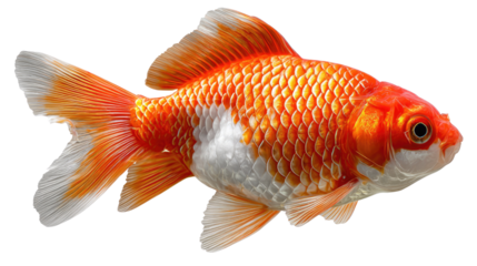 Radiant Goldfish: A close-up view of a vibrant, healthy goldfish, its scales shimmering with shades of gold, orange, and white, showcasing intricate details.