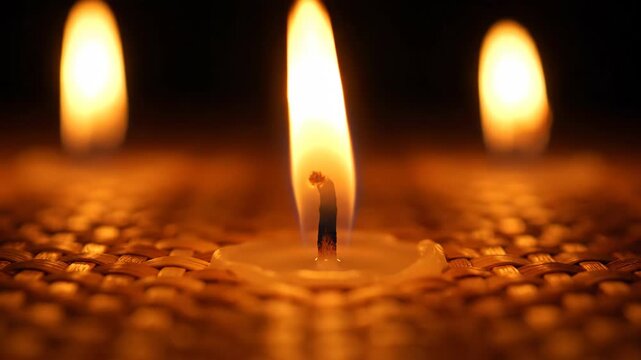 Warm Candlelight Illuminating Woven Mat, Symbolizing Principles of Unity and Creativity during Celebratory Gatherings and Commemorations