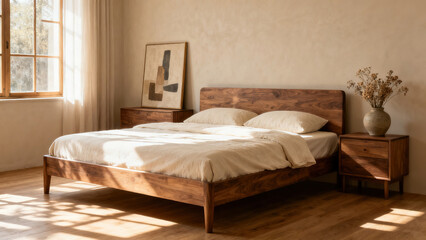 Rustic Cozy Wooden Bedroom with Art Accents