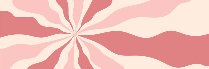 Retro Starburst in Pastel Pink Tones. Groovy Swirl Background. Vector