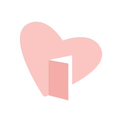 Open heart door concept symbol of emotional openness and self growth. Vector illustration