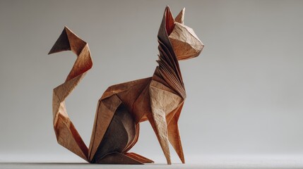 Geometric Origami Cat Sculpture