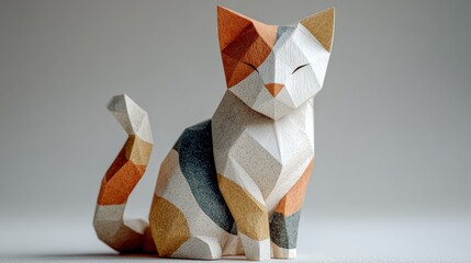 Geometric Origami Cat Sculpture