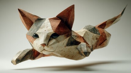 Geometric Origami Cat Sculpture
