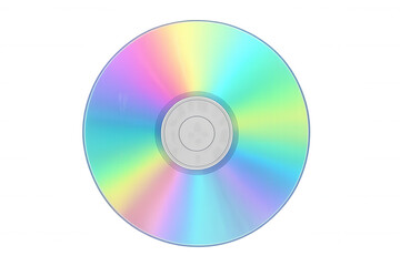 Iridescent cd-rom disc reflecting rainbow colors, storing digital music and data, on transparent background