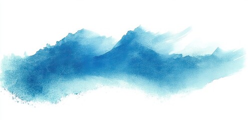 Abstract blue watercolor painting resembling a mountain range with soft gradients and texture on a white background conveying calmness and serenity