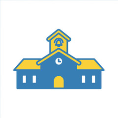 Iconic Schoolhouse Symbol Educational Facility Illustration with Yellow Accents