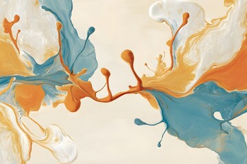 Harmonious Abstraction Blue and Orange Paint Swirls