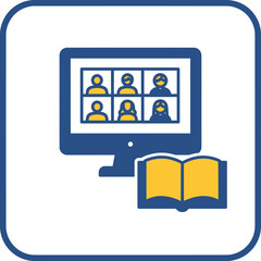 Online Education Concept Represented by a Computer Screen Displaying a Video Conference and an Open Book