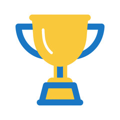 Simple gold trophy cup icon with blue accents, a vector illustration of a winning award symbol isolated for green screen video projects