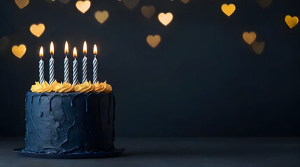 small candles lit with calm flame isolated black background, bokeh