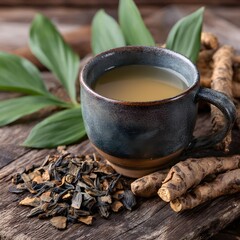 허브와 향신료가 놓인 따뜻한 허브차