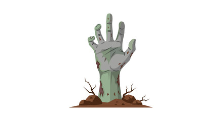 Creepy green zombie hand rising from the grave illustration.