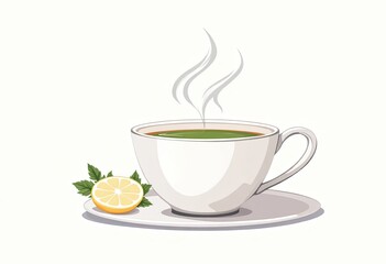 Obraz premium Hot green tea with lemon and mint leaves 