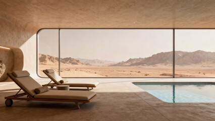 Obraz premium Modern Architectural Room with Desert Scenic View
