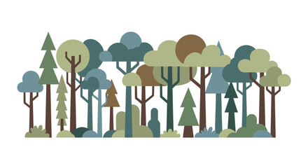 Stylized Forest Illustration with Various Trees.