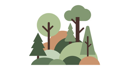 Stylized Forest Landscape with Geometric Trees and Hills.