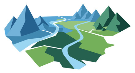 Stylized Landscape with Mountains and River.