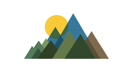 Stylized Mountain Range with Sun Illustration.