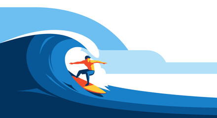 Surfer Riding a Big Wave in the Ocean.