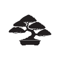 Bonsai tree silhouette vector illustration isolated on white background traditional Japanese art miniature plant in pot elegant natural decor design