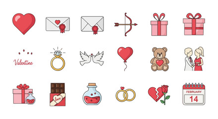 Valentines Day Icons Love Romance and Affection.