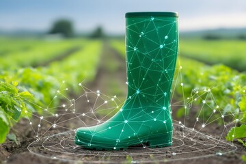 Green Rubber Boot in a Field