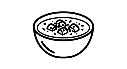 Bowl of soup with vegetables simple line art illustration food concept.