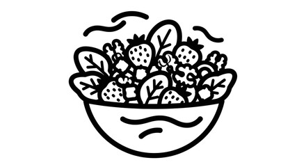 Fresh salad bowl with strawberries and green leaves healthy food concept.