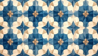 Geometric tile pattern with blue, cream, and gold starburst designs
