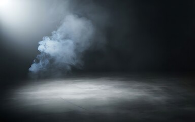 Mysterious atmospheric smoke and light spotlight effect on a textured floor background