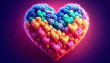  3D fur texture heart-shaped, colorful wallpaper for mobile phone screens, vibrant and detailed