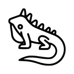 Line drawing of an iguana with triangular dorsal spines curled tail and textured skin. line icon editable stroke