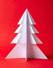 Fototapeta premium A minimalist Christmas greeting card concept featuring an origami-style folded paper tree