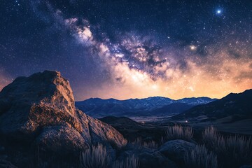 Obraz premium Milky Way galaxy over serene desert dunes high resolution picture