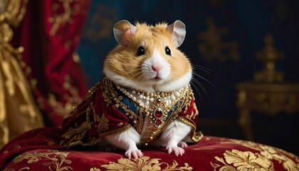 Exquisite fusion of nature and elegance, a hamster in Rococo clothing, adorned with timeless fashion