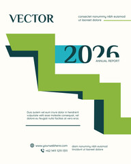 vector template social media 2026  Modern  Business Annual Report Cover Design for 2026 with Dynamic Green Geometric Abstract Graphic Elements for Corporate Presentations and Financial Summaries