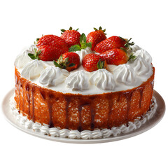 Delicious chocolate layer cake with fresh strawberries and whipped cream isolated on transparent background