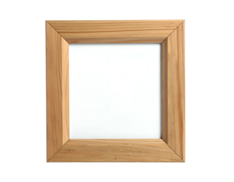 Square wooden picture frame with an empty white space, isolated on a black background