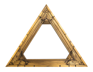 Architectural triangular structure with repeating frames and central void against black background