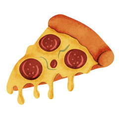 Watercolor Illustration of a Slice of Pepperoni Pizza
