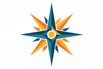 Navigational compass rose star symbol for travel direction and guidance, finding the right path vector illustration